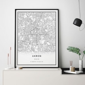Akron map print | Minimalistic wall art poster | City maps Scandinavian Artwork | Ohio gifts | Artwork Modern | M118