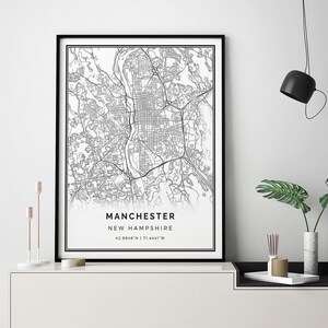 Manchester map print | Minimalistic wall art poster | City maps Scandinavian Artwork | NewHampshire gifts | Poster Art Print | M264
