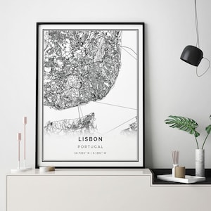 Lisbon map print | Minimalistic wall art poster | City maps Scandinavian Artwork | Portugal gifts | Art Gifts | M576