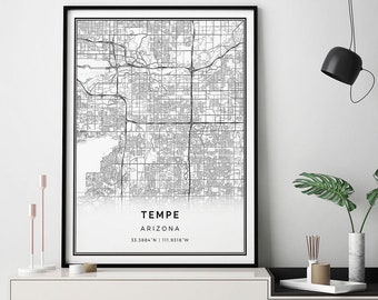 Tempe map print | Minimalistic wall art poster | City maps Scandinavian Artwork | Arizona gifts | Map Pictures | M133