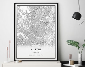 Austin map print | Minimalistic wall art poster | City maps Scandinavian Artwork | Texas gifts | Map Poster | M11