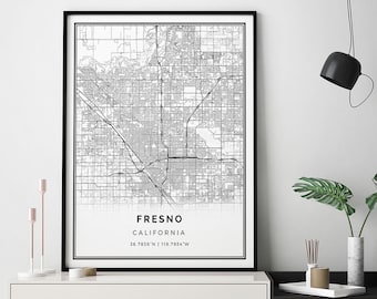 Fresno map print | Minimalistic wall art poster | City maps Scandinavian Artwork | California gifts | Poster Home | M34