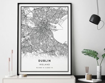 Dublin map print | Minimalistic wall art poster | City maps Scandinavian Artwork | Ireland gifts | Poster Print | M622
