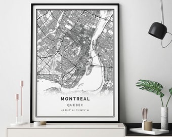 Impression de la carte de Montréal | Affiche d'art mural minimaliste | Cartes de la ville Oeuvre scandinave | Cadeaux québécois | Art mural pour bureau | M309