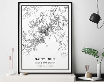 Saint John map print | Minimalistic wall art poster | City maps Scandinavian Artwork | New Brunswick gifts | Print | M389