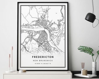 Fredericton map print | Minimalistic wall art poster | City maps Scandinavian Artwork | New Brunswick gifts | Poster Living Room | M399