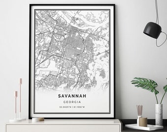Savannah map print | Minimalistic wall art poster | City maps Scandinavian Artwork | Georgia gifts | Wall Art And Prints | M179