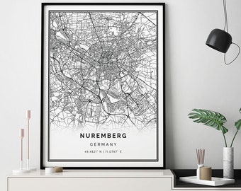 Nuremberg map print | Minimalistic wall art poster | City maps Scandinavian Artwork | Germany gifts | Scandinavian Art | M584