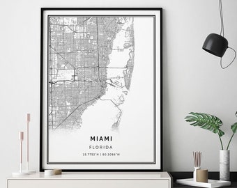 Miami map print | Minimalistic wall art poster | City maps Scandinavian Artwork | Florida gifts | Poster Scandinavian | M42