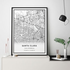 Santa Clara map print | Minimalistic wall art poster | City maps Scandinavian Artwork | California gifts | Art Using Maps | M219