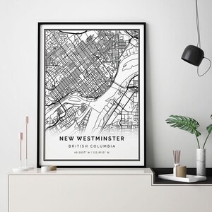 New Westminster map print | Minimalistic wall art poster | City maps Scandinavian Artwork | British Columbia gifts | Poster | M388