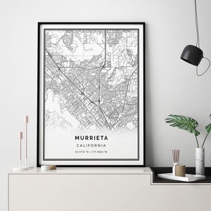 Murrieta map print | Minimalistic wall art poster | City maps Scandinavian Artwork | California gifts | Map With Coordinates | M257