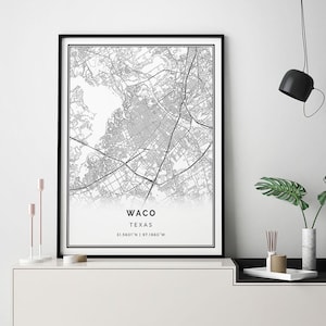 Waco Texas Map Print: Minimalist Black and White Scandinavian Wall Art