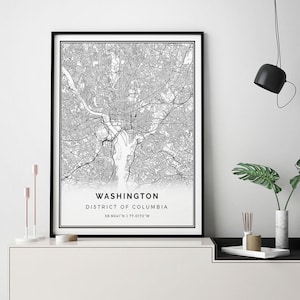 Washington map print | Minimalistic wall art poster | City maps Scandinavian Artwork | District of Columbia gifts | Poster Art Deco | M21