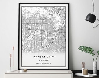 Kansas City map print | Minimalistic wall art poster | City maps Scandinavian Artwork | Kansas gifts | Print Map | M171