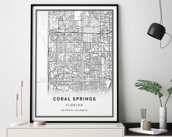 Coral Springs map print | Minimalistic wall art poster | City maps Scandinavian Artwork | Florida gifts | Art For Walls | M209