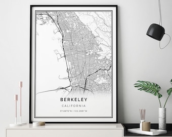 Berkeley Landkarte Druck | Minimalistisches Wandkunst Poster | Stadtkarten Skandinavisches Kunstwerk | Kalifornien Geschenke | Kunstwerke und Drucke | M226