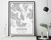 Charleston map print Minimalistic wall art poster City maps Scandinavian Artwork South Carolina gifts Wall Art Minimalist M198