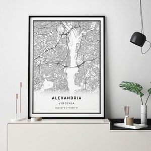Alexandria Map Print: Minimalist Black and White Scandinavian Art