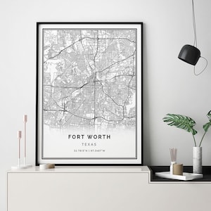 Fort Worth map print | Minimalistic wall art poster | City maps Scandinavian Artwork | Texas gifts | Poster Map | M16