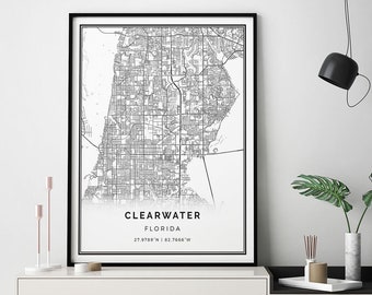 Clearwater map print | Minimalistic wall art poster | City maps Scandinavian Artwork | Florida gifts | Map Artwork | M243