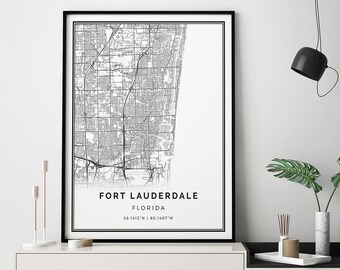 Fort Lauderdale map print | Minimalistic wall art poster | City maps Scandinavian Artwork | Florida gifts | Poster Print | M138