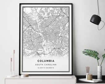 Columbia map print | Minimalistic wall art poster | City maps Scandinavian Artwork | South Carolina gifts | Wall Art Of Maps | M199