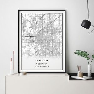 Lincoln map print | Minimalistic wall art poster | City maps Scandinavian Artwork | Nebraska gifts | Wall Art Kitchen | M71
