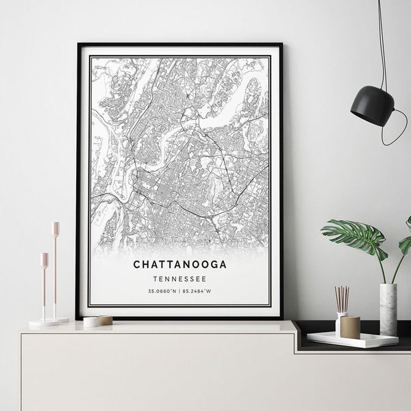 Chattanooga map print | Minimalistic wall art poster | City maps Scandinavian Artwork | Tennessee gifts | Poster Prints | M139