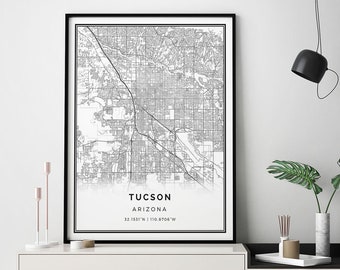 Tucson Landkarte print | Minimalistisches Wandkunst Poster | Stadtkarten Skandinavisches Kunstwerk | Arizona Geschenke | Poster Geschenk | M33