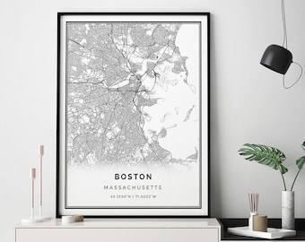 Boston map print | Minimalistic wall art poster | City maps Scandinavian Artwork | Massachusetts gifts | Poster Art Print | M22
