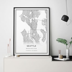 Seattle map print | Minimalistic wall art poster | City maps Scandinavian Artwork | Washington gifts | Poster Prints | M18