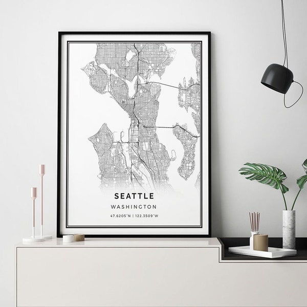 Seattle map print | Minimalistic wall art poster | City maps Scandinavian Artwork | Washington gifts | Poster Prints | M18