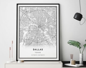 Dallas map print | Minimalistic wall art poster | City maps Scandinavian Artwork | Texas gifts | Map Gifts For Her | M9