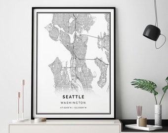 Seattle map print | Minimalistic wall art poster | City maps Scandinavian Artwork | Washington gifts | Poster Prints | M18