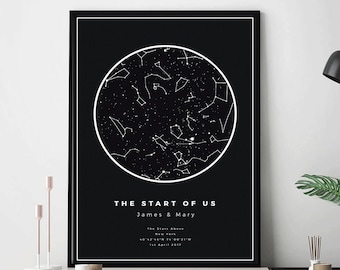 Custom Star Map, Night Sky Print Poster, Wedding Gift, Constellation, Wedding Anniversary Gift, Personalized Gift, Engagement Gift | #COR