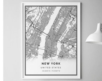 New York map print | Minimalistic wall art poster | City maps Scandinavian Artwork | United States gifts | Map Artwork | M1