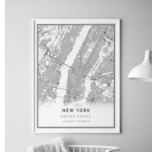 New York map print | Minimalistic wall art poster | City maps Scandinavian Artwork | United States gifts | Map Artwork | M1