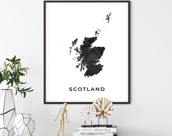 Scotland map art poster, black and white wall art print of Scotland, gift idea, gift new home, goft for nanny, OM101