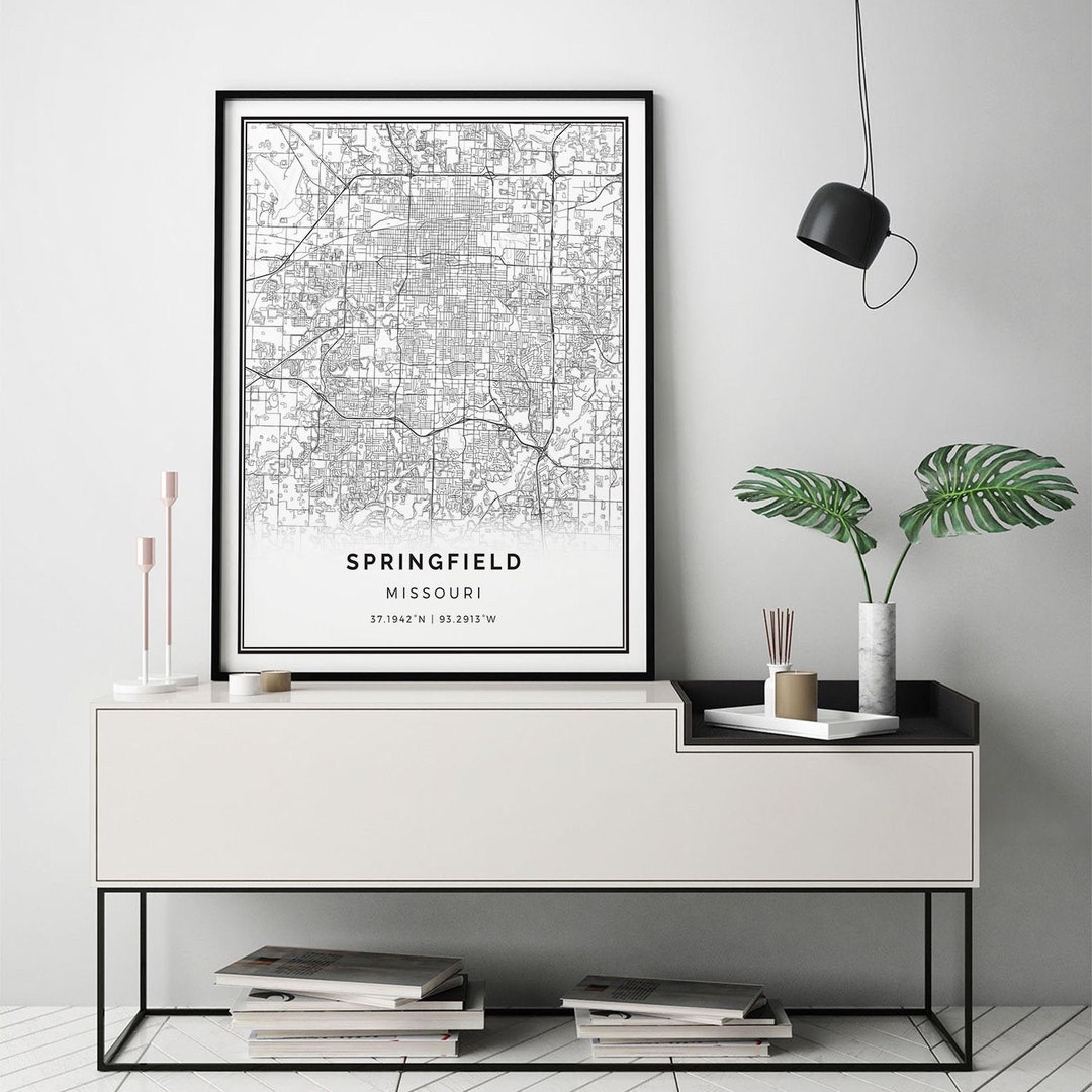Springfield Missouri Map Print: Minimalist Black and White City Art - Etsy
