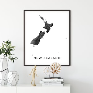 New Zealand map art poster, black and white wall art print of New Zealand, gift idea, black art, black art, OM237