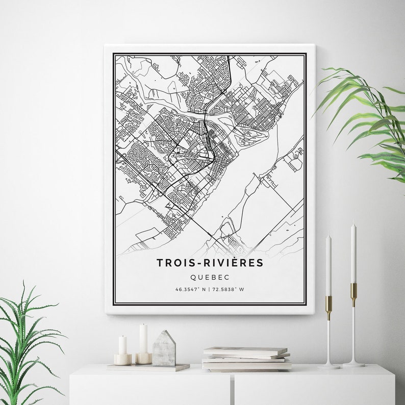 Troisrivières Map Canvas Print City Maps Wall Art Quebec Etsy