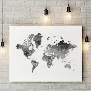 Black and White World Map Art Print: Modern Home Decor