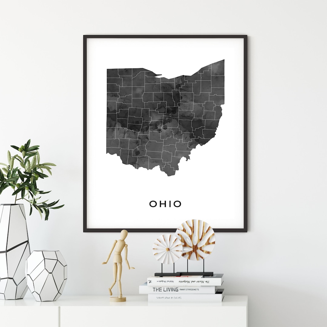 Ohio Map Art Poster, Black and White Wall Art Print of Ohio, Gift Idea ...