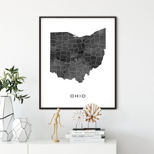 Ohio map art poster, black and white wall art print of Ohio, gift idea, gift for lawyer, map print, OM42