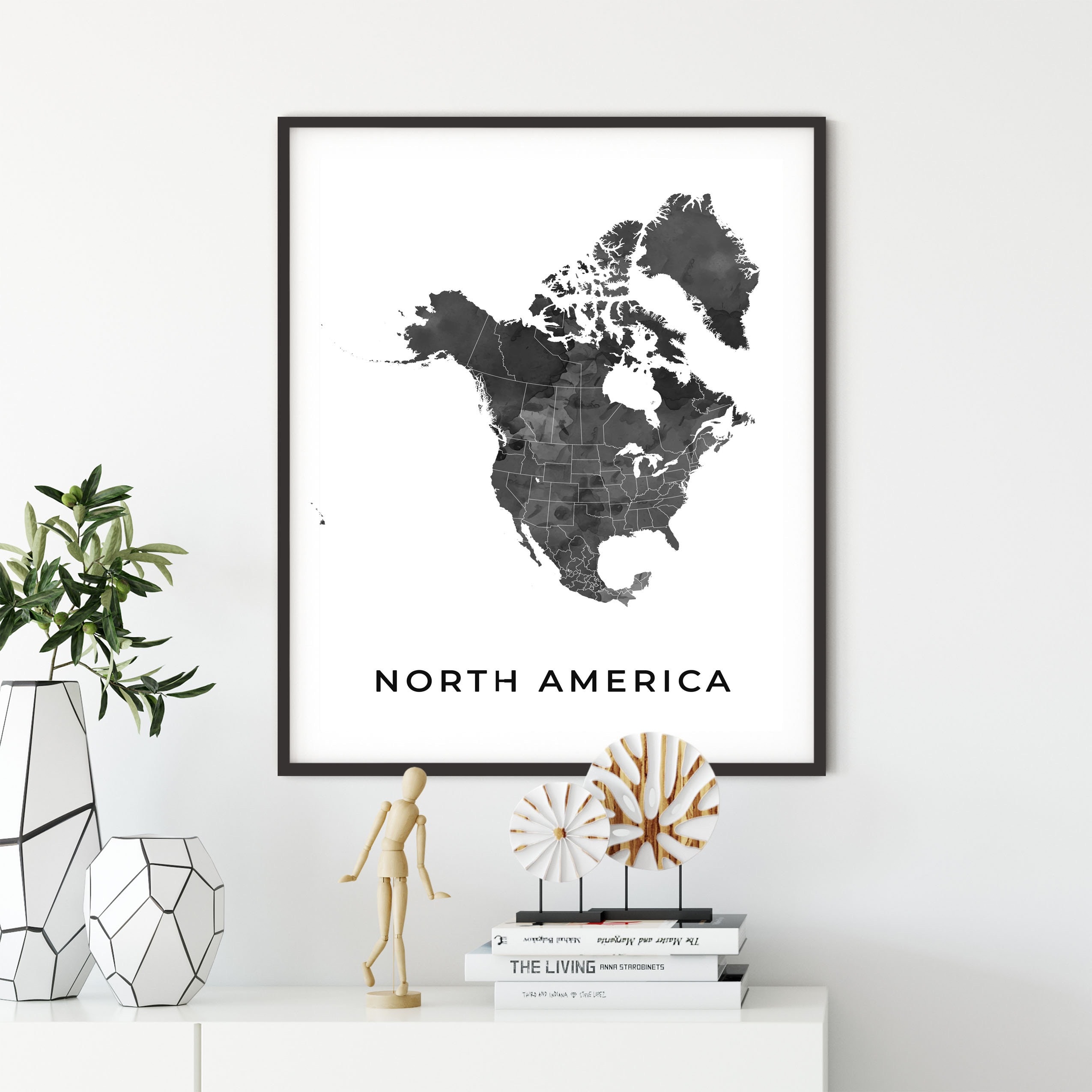 North America map art poster, black and white wall art print of North America, gift idea, gift for men, wall decorations, OM7