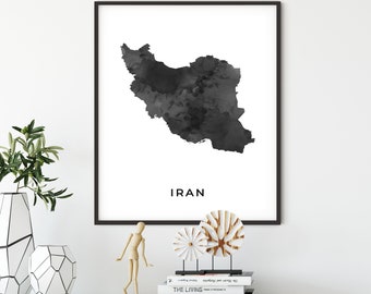 Póster de arte con mapa de Irán, impresión de arte mural en blanco y negro de Irán, idea de regalo, pintura de mapa, regalo para papá, OM188