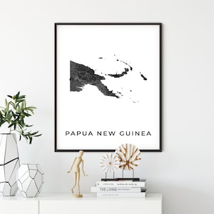 Papua New Guinea map art poster, black and white wall art print of Papua New Guinea, gift idea, watercolour map, black art, OM238