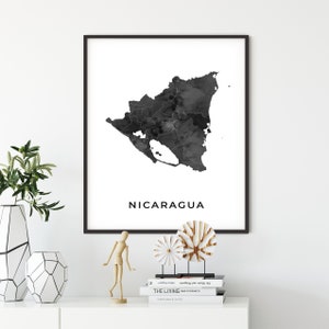 Nicaragua map art poster, black and white wall art print of Nicaragua, gift idea, map art, gift grad, OM120