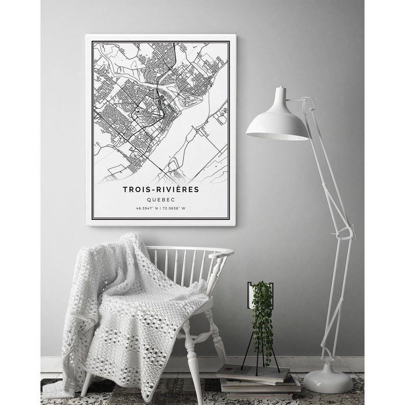 Troisrivières Map Canvas Print City Maps Wall Art Quebec Etsy